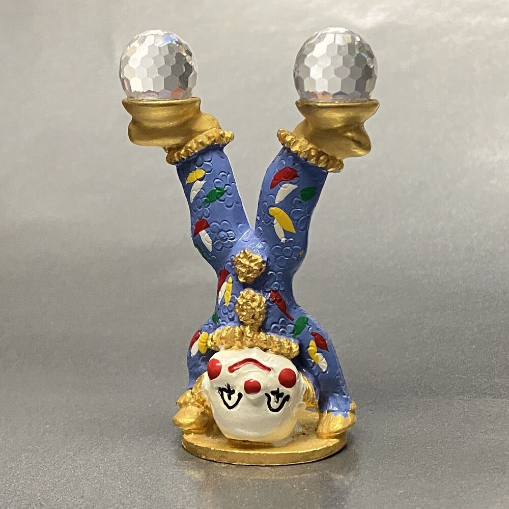 Spoontiques Vintage Pewter Hand-Stand Clown Gold Plated Enamel Swarovski Crystal